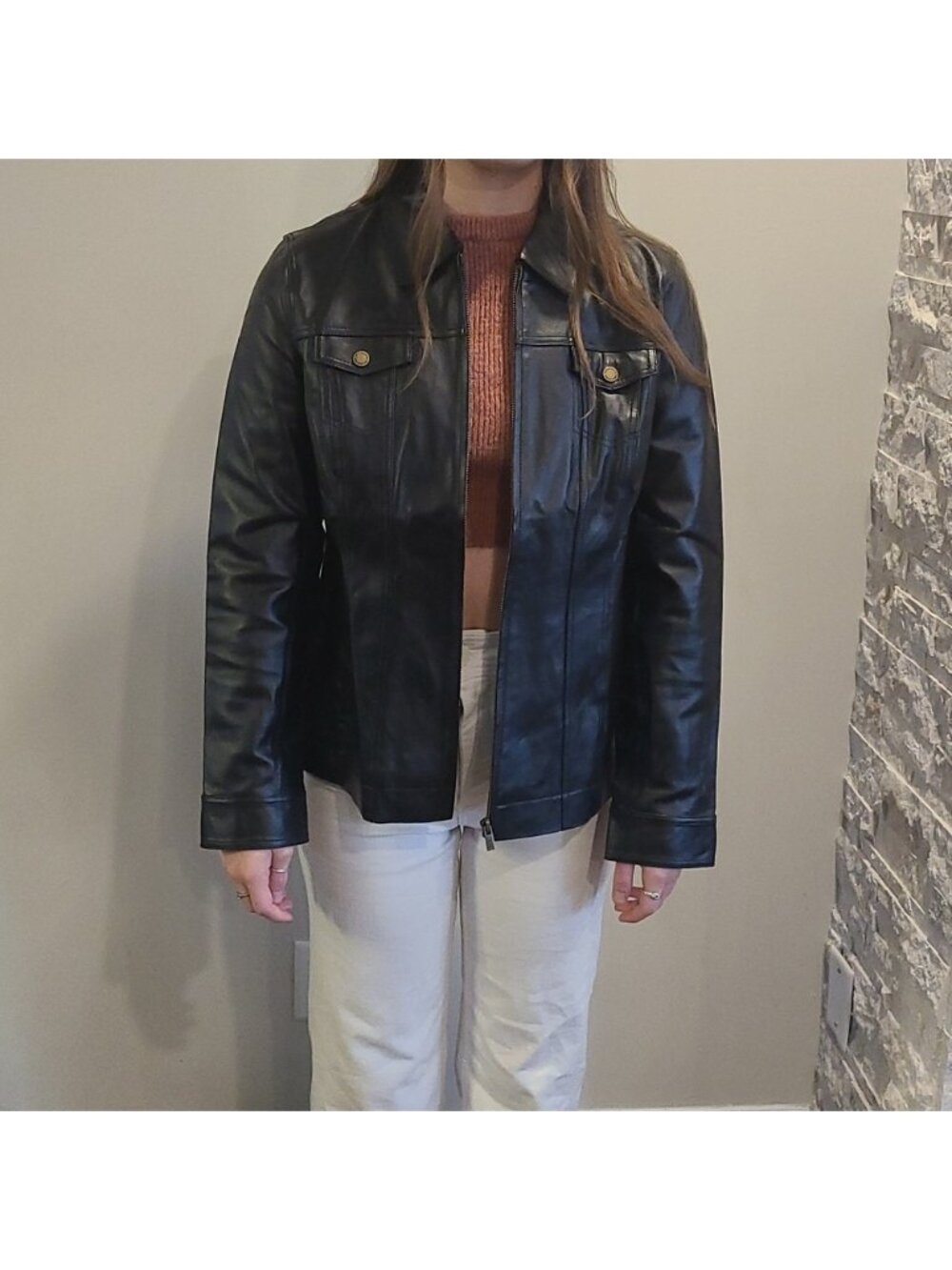 GUILLAUME black genuine leather zip up jacket